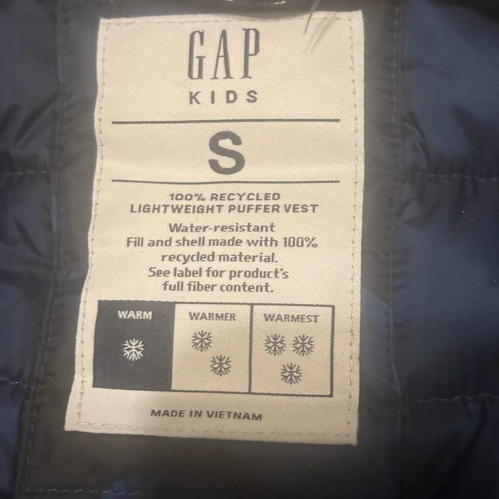 GAP Kids Blue and Black Camo Puffer Vest Size kids S